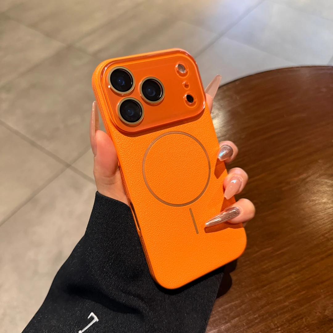 星宇橙PC荔枝皮纹磁吸适用于苹果17promax手机壳网红同款数码配件