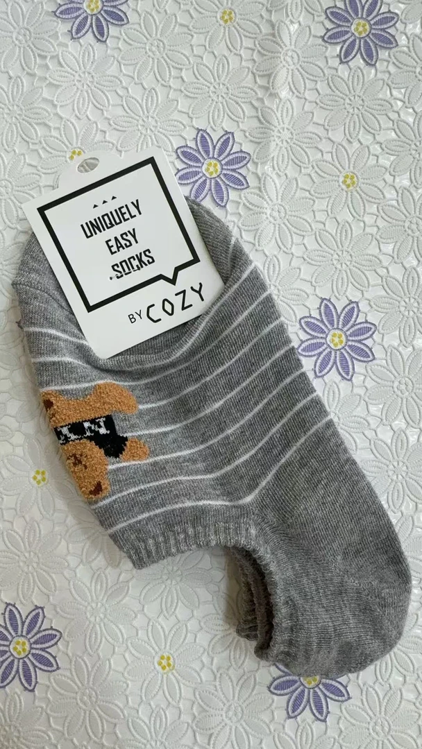 韩国东大门正品代购 小熊船袜带防滑条（no退no换）