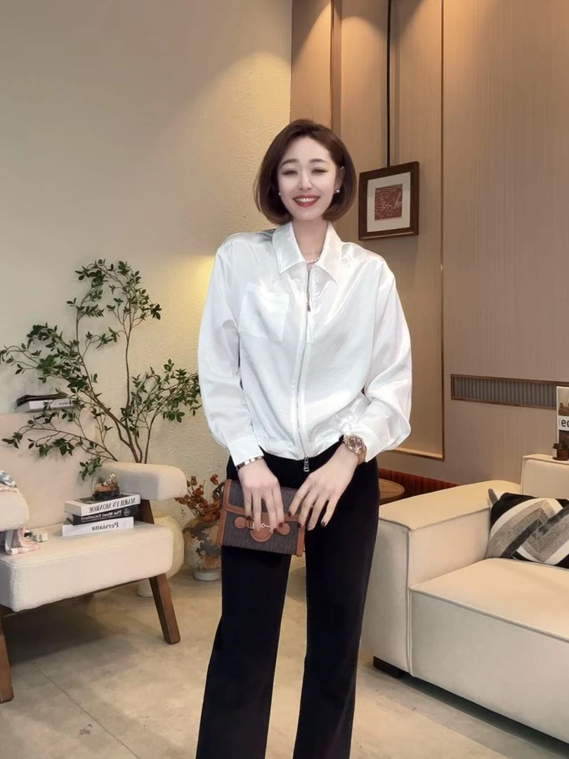 FIGO LOVE【100醋酯】春夏季收腰拉链高级通勤必备衬衫上衣8062