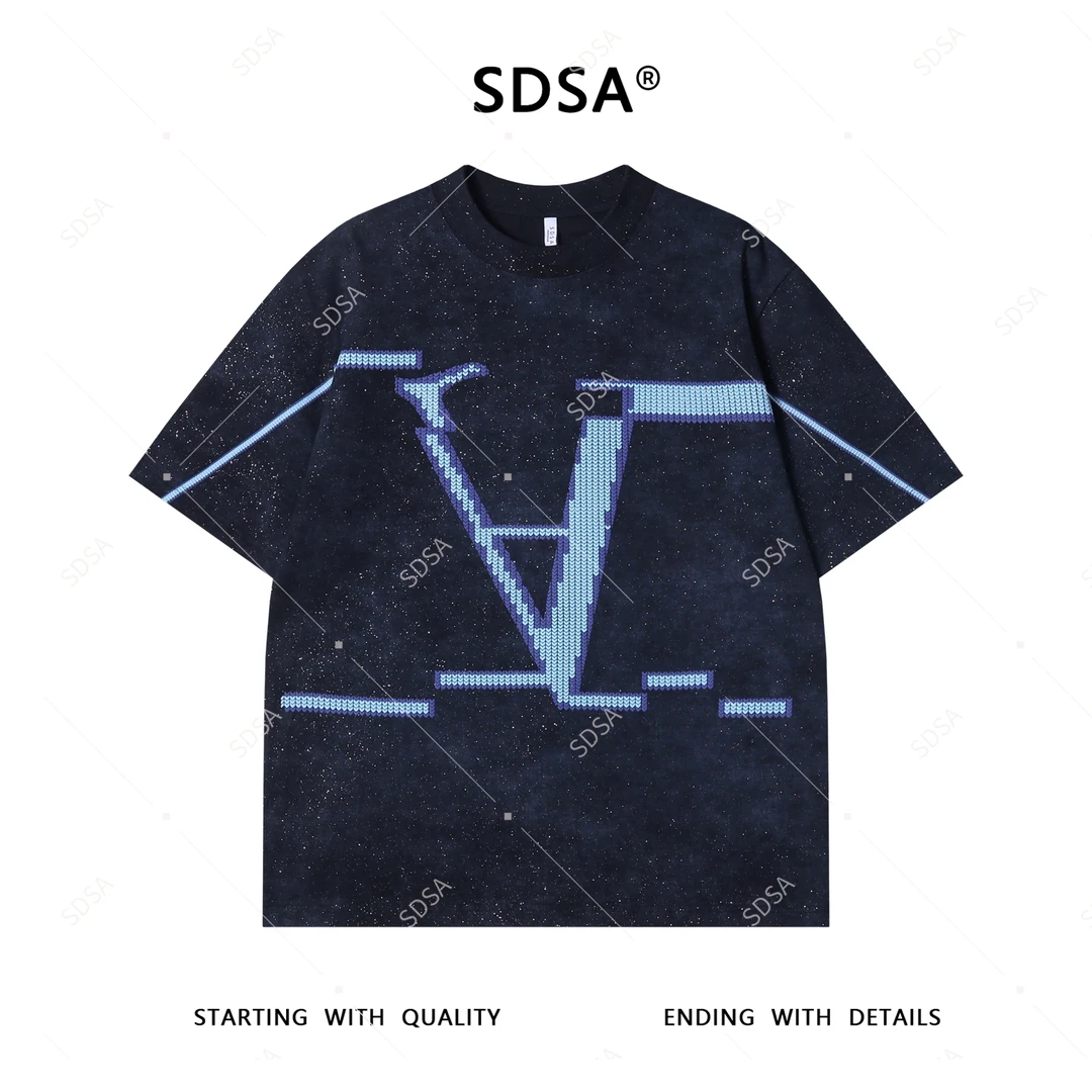 夏季高级感新款男士美式撞色印花字母设计短袖T恤满天星百搭上衣