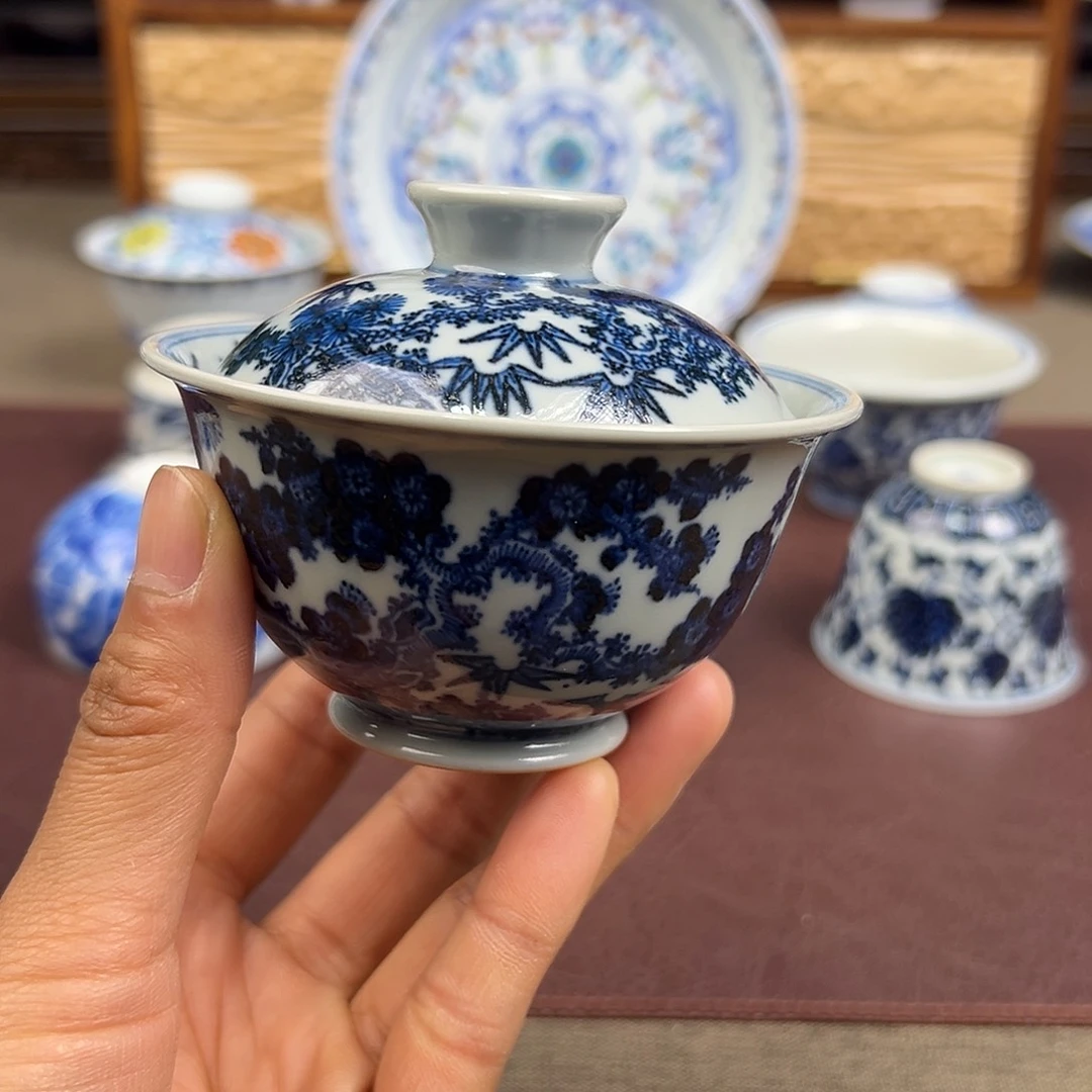 杯子景德镇松竹梅二才盖碗