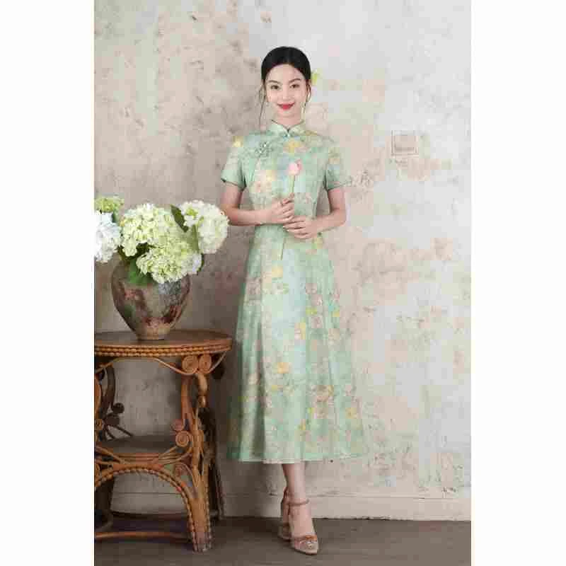 A102803,夏季薄款轻国风清新减龄文艺新中式显瘦改良旗袍裙