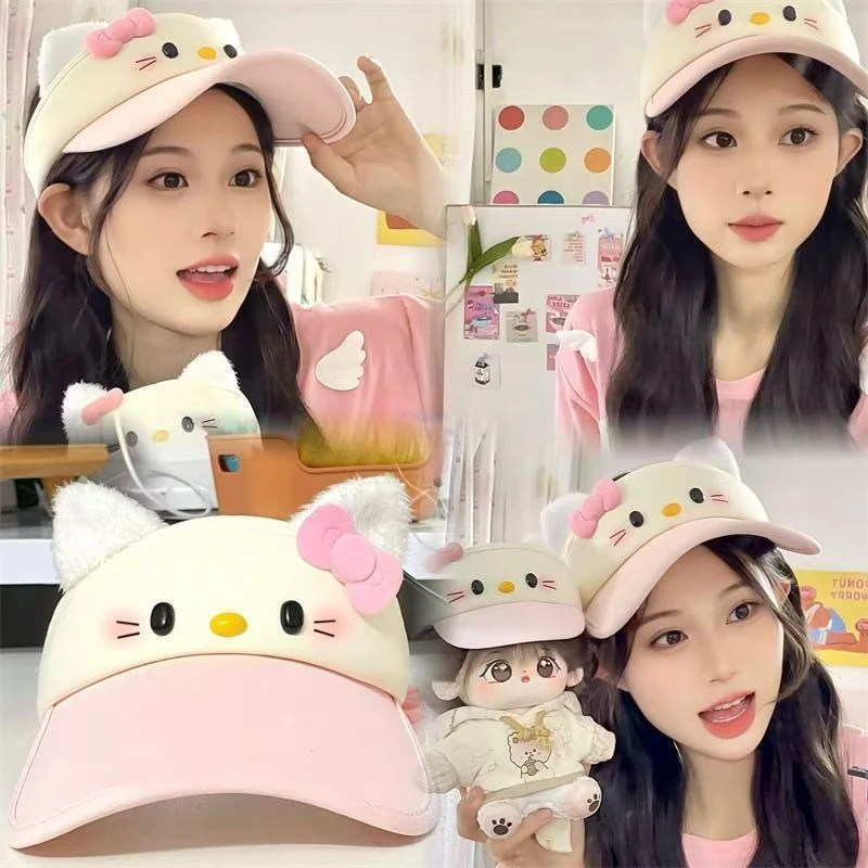 HelloKitty可爱防晒空顶帽棒球帽kt猫遮阳网红学生骑车大帽檐夏天