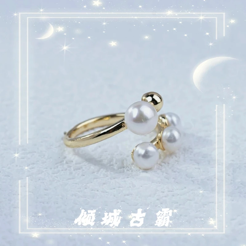 天然珍珠4-6mm白色四颗珍珠上开口戒指扁圆馒头珠简约精致大w101