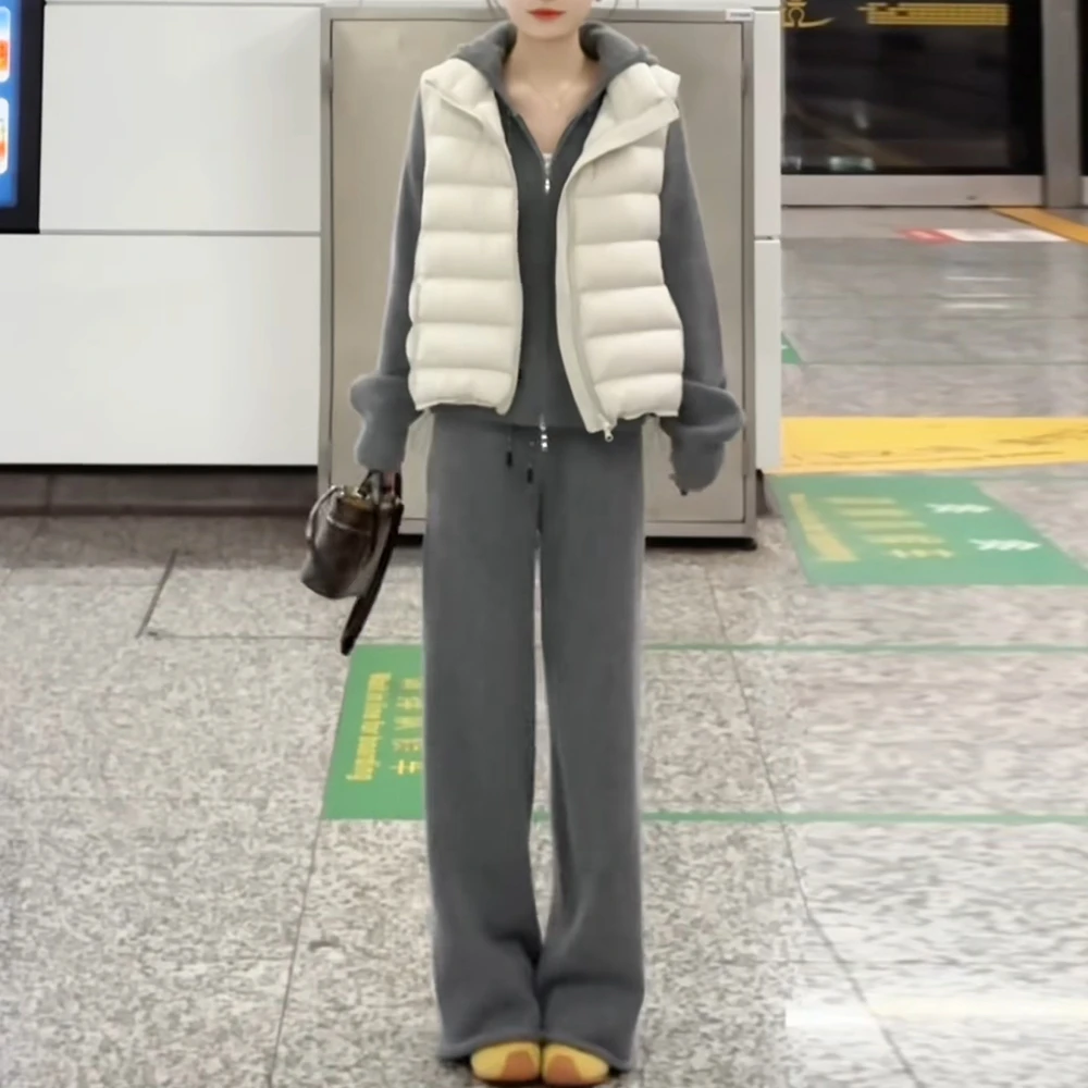 时尚三件套装女2025秋冬季马甲上衣休闲裤宽松显瘦慵懒感时髦穿搭