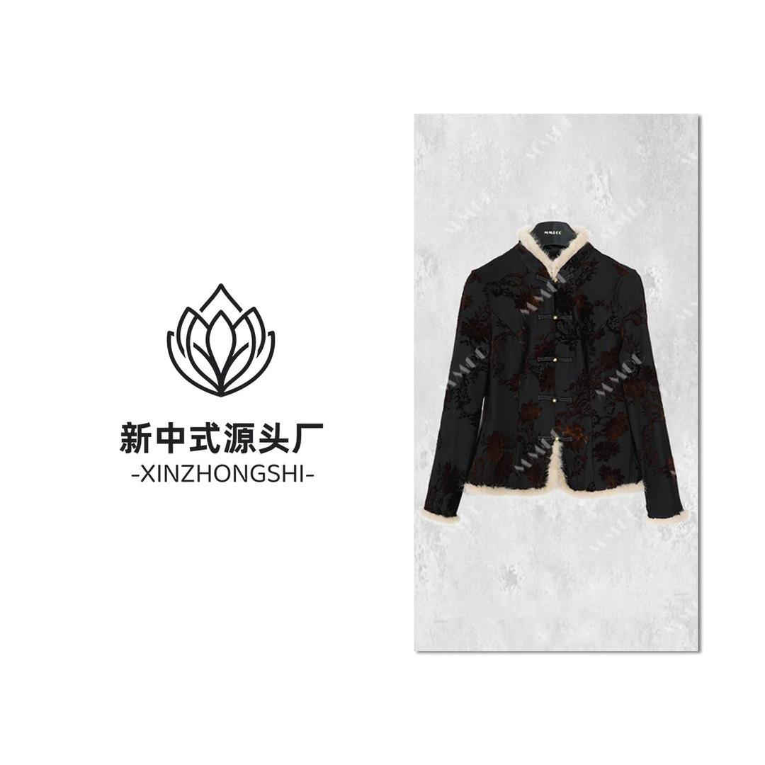 仫赐【晚霞】新中式复古印花打底衫水貂毛拼接秋冬款上衣F9880