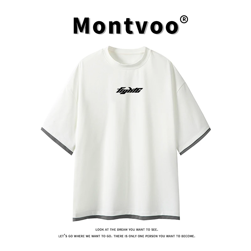 MTVO迈特优假两件圆领印花短袖t恤男生2025夏季新款百搭休闲短袖