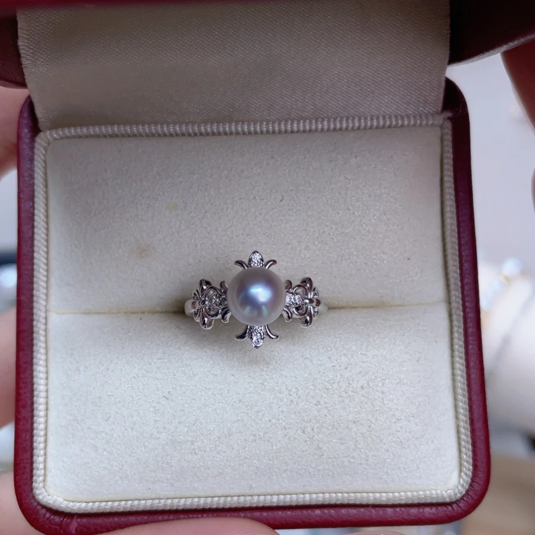 邀***月戒指银S925镶嵌海水珍珠