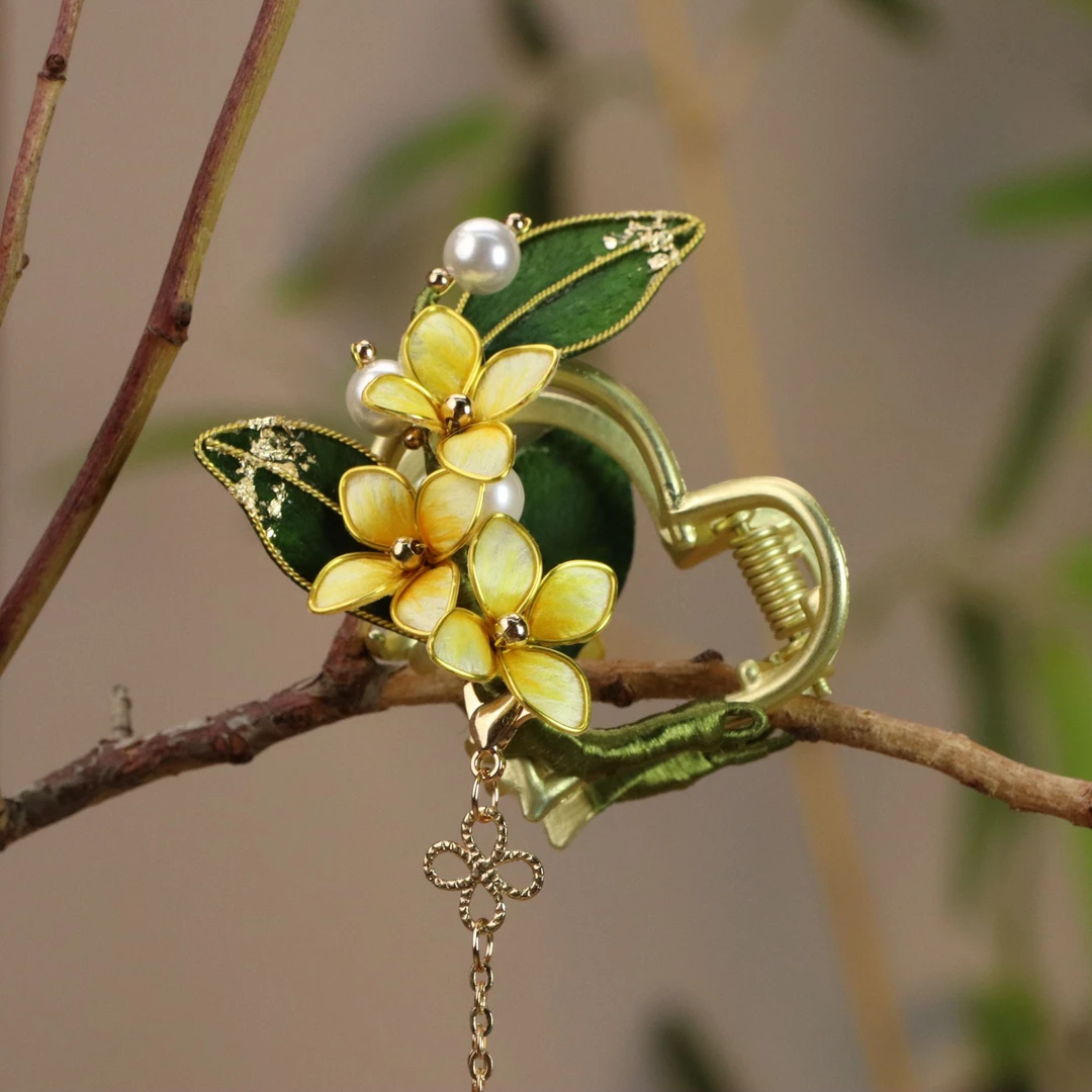 【蟾宫折桂】非遗绒花手工桑蚕丝桂花抓夹汉服百搭发饰母亲节礼物