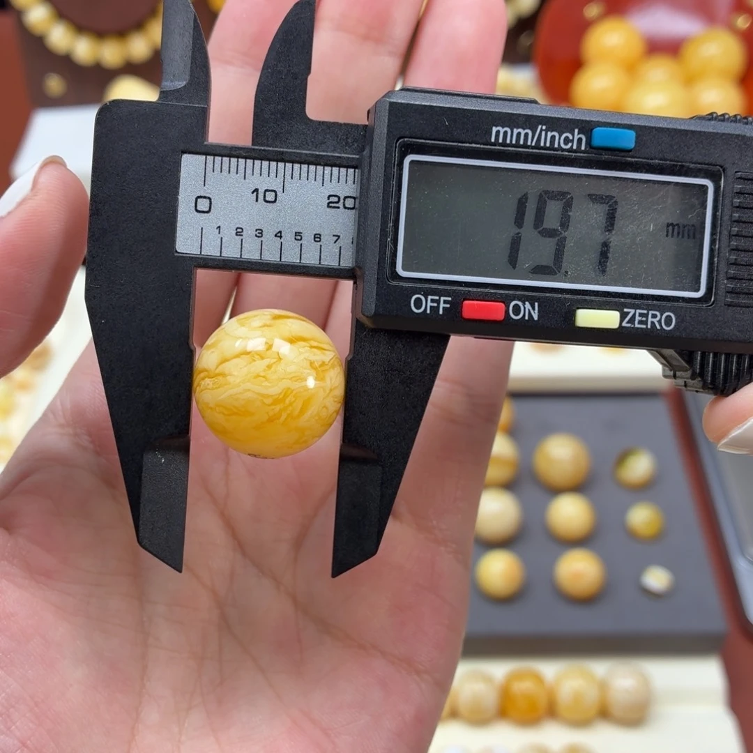 琥珀未镶嵌珠宝奇石焦皮橘底虎皮纹圆珠19.7mm