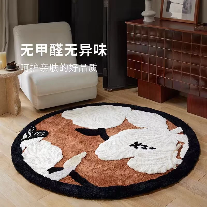 法式复古圆阳台梳妆台卧室床边高级感装饰毯亲肤无甲醛家用圆形