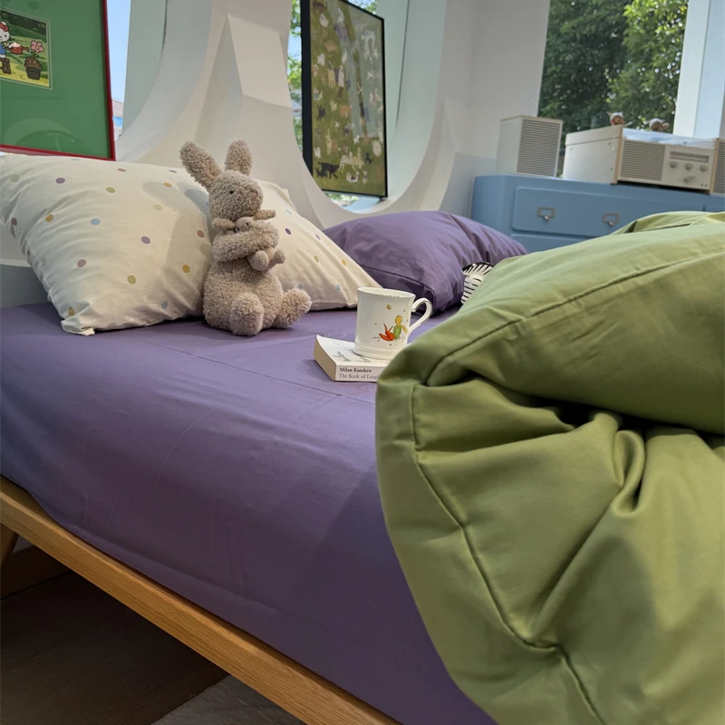 易安阁复古橄榄绿水洗棉床四件套全棉纯棉1.5m1.8被套床单三件套