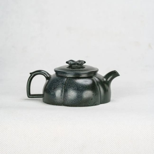 DLG紫砂壶墨绿泥【柴烧五瓣菊】150cc24006081茶具筋纹泡茶壶柴烧壶