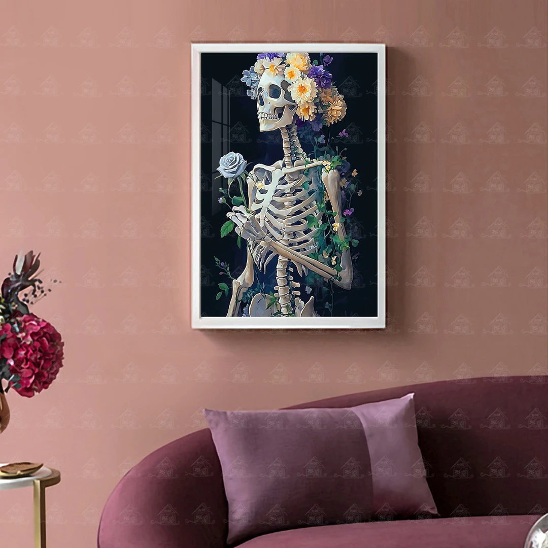 爱阁十字绣骷髅与鲜花新款小件花卉简约客厅玄关手工装饰画线绣