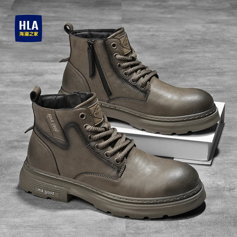 HLA/海澜之家马丁靴秋冬季时尚高帮韩版休闲风男士百搭长筒靴144