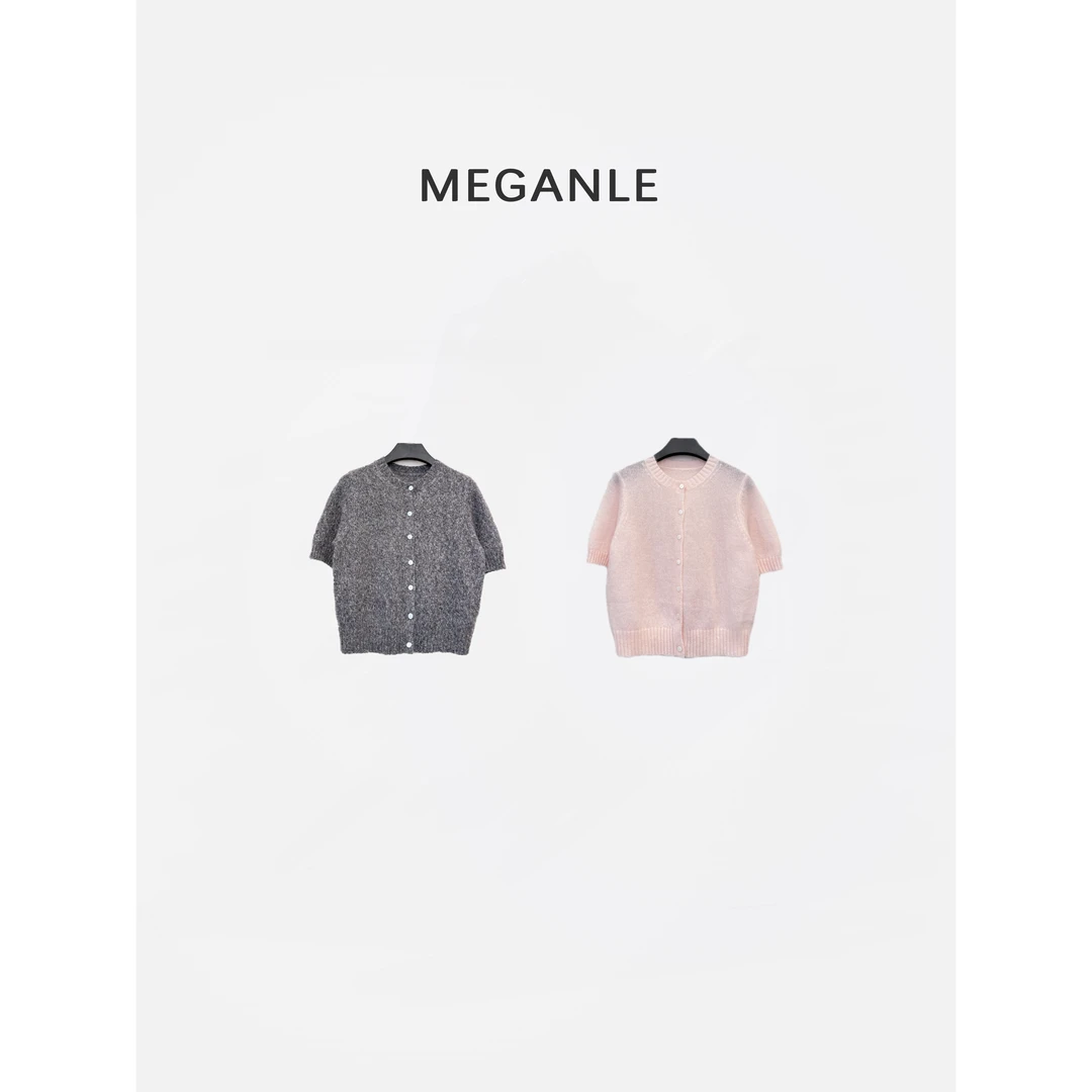 【恰好心动】MEGANLE 温柔气质马海羊毛圆领短袖针织上衣2025168