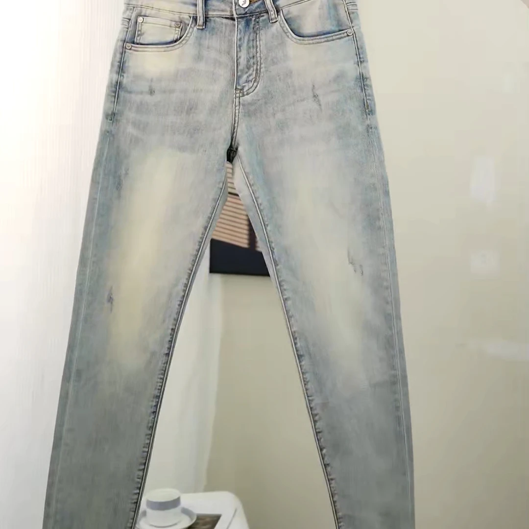 2025夏季薄款高端欧货男士蓝灰色牛仔裤 百搭休闲修身小脚长裤