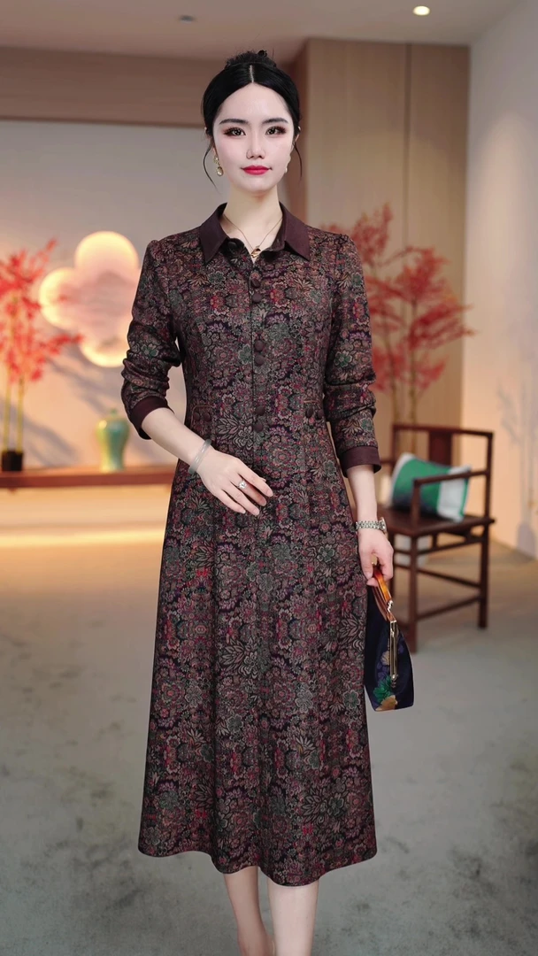 2025早春新款妈妈显瘦装旗袍中长款妈妈装连衣裙ZRF-25164