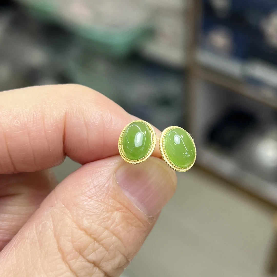 碧玉耳钉耳坠S925银镶嵌8/10m多样性发一件