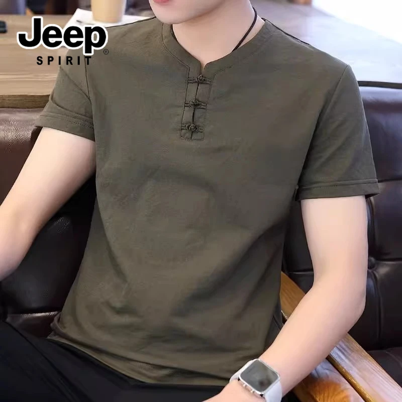 吉普男士短袖T恤爆款2025新款中国风松弛感男装半袖体恤休闲男装