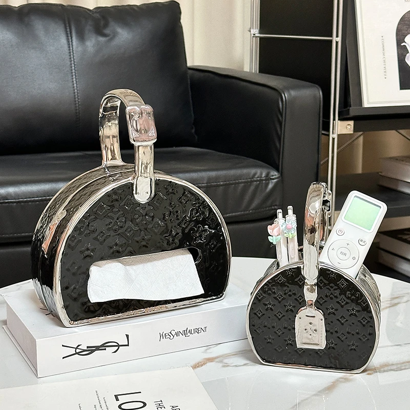 设计款老花包纸巾盒抽纸盒手提陶瓷摆件高级感