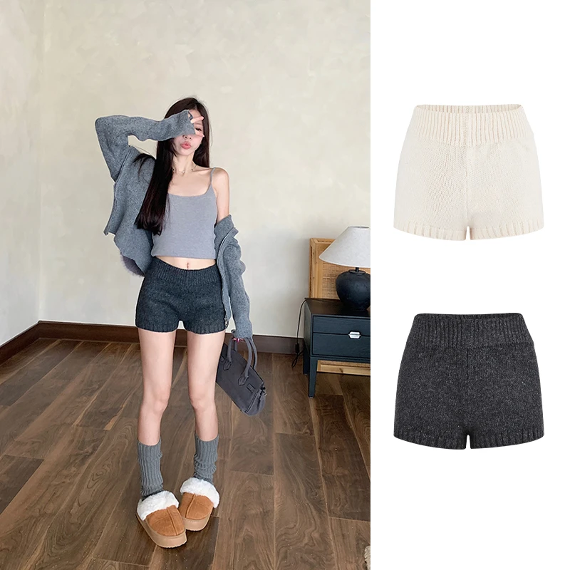 Moses Queen/魔西女王韩系复古遮跨显瘦针织短裤女百搭气质休闲裤