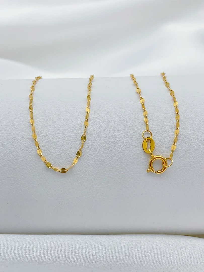 老庙黄金 金Au750 45厘米经典百搭 嘴唇链 项链 549