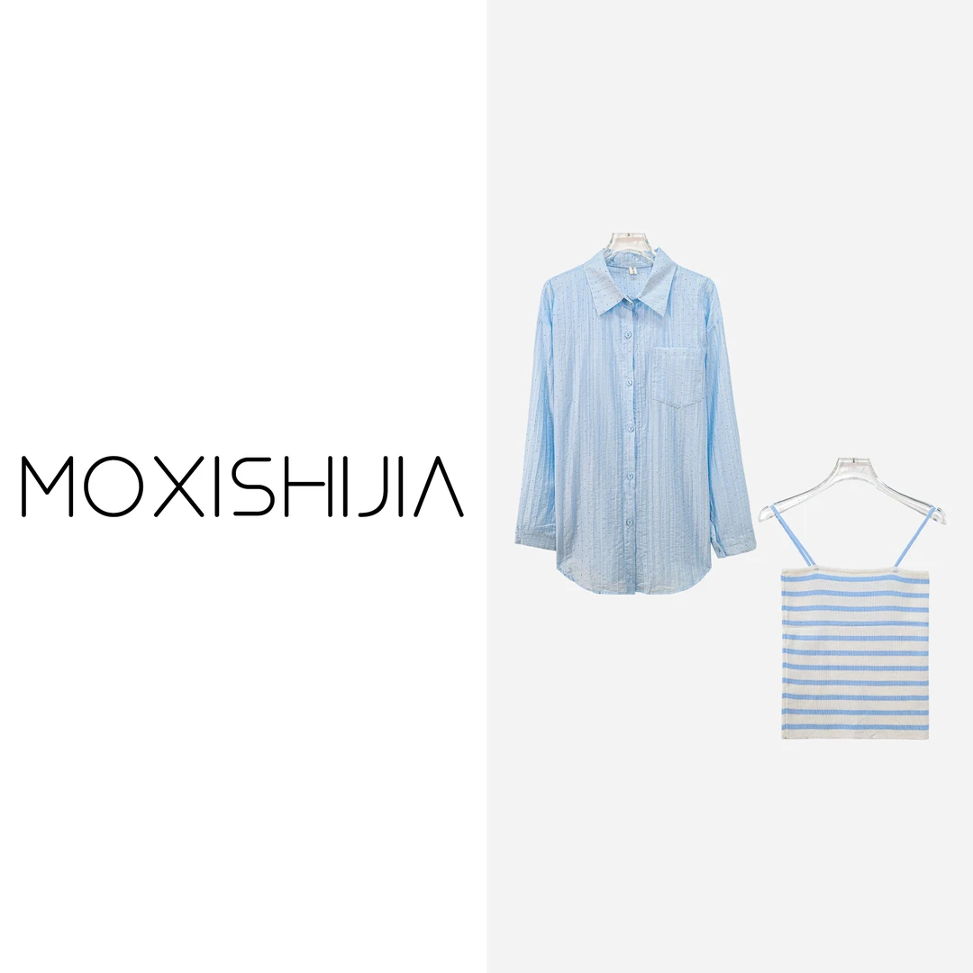 小清新上衣吊带背心衬衫两件套装X26247-1