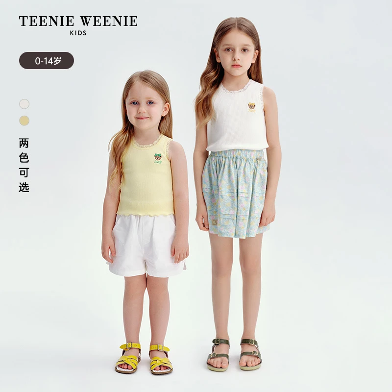 TeenieWeenieBaby小熊童装蕾丝花边罗纹背心打底衫TKRN256548N