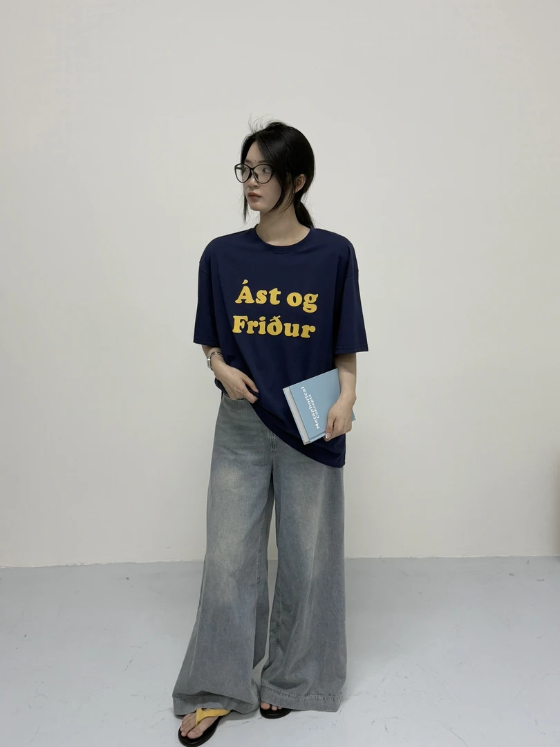 韩系新款松弛感简约字母印花短袖女夏季新款宽松显瘦减龄T恤上衣