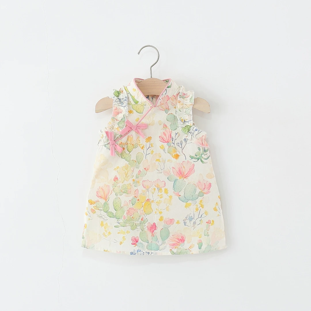 女童连衣裙夏季婴儿童女宝宝新中式国风改良碎花旗袍公主裙子洋气