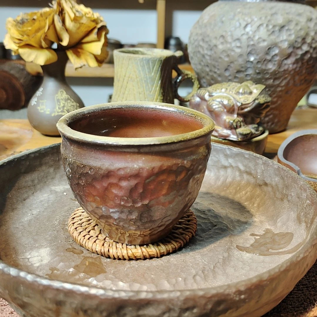 坭兴陶纯柴烧锤纹福利瑕杯160C