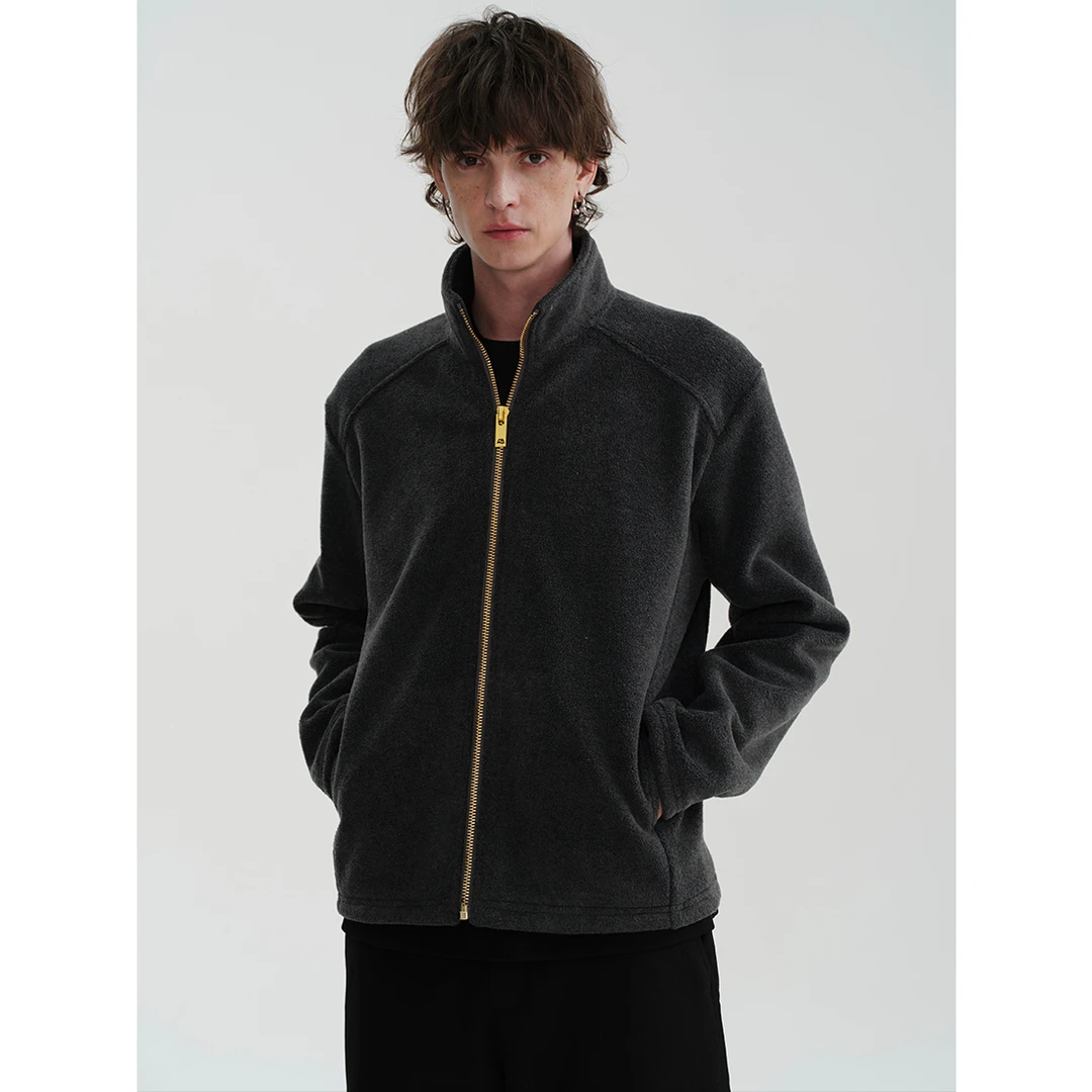 MIDASHAND 25aw美式立领抓绒衣防静电保暖加厚外套纯色百搭夹克