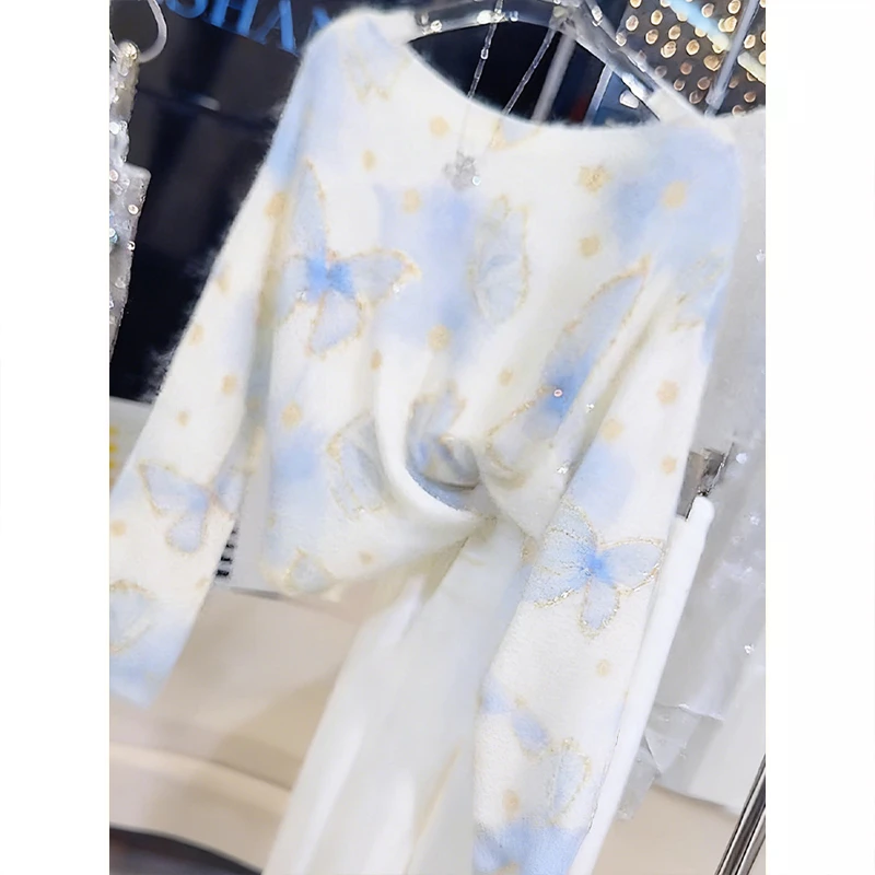 轻奢重工亮片蝴蝶针织毛衣女装2025冬季新款时尚气质小众减龄上衣