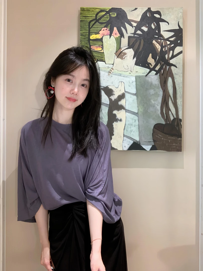 2025秋季新款法式慵懒简约紫色上衣搭配扭结开叉半身裙气质两件套