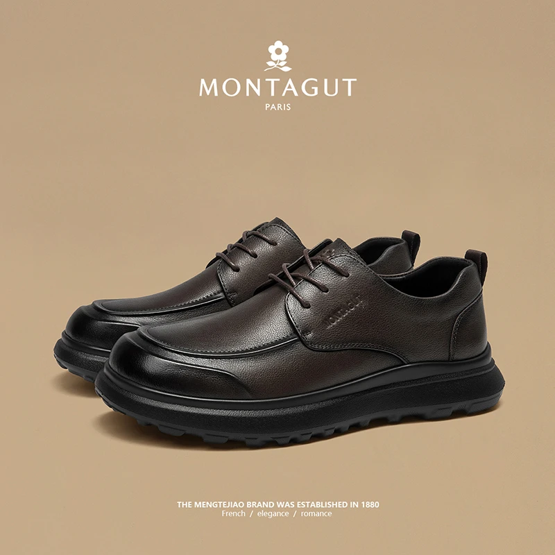 Montagut/梦特娇2025秋季新款男士高端德比鞋英伦商务休闲皮鞋