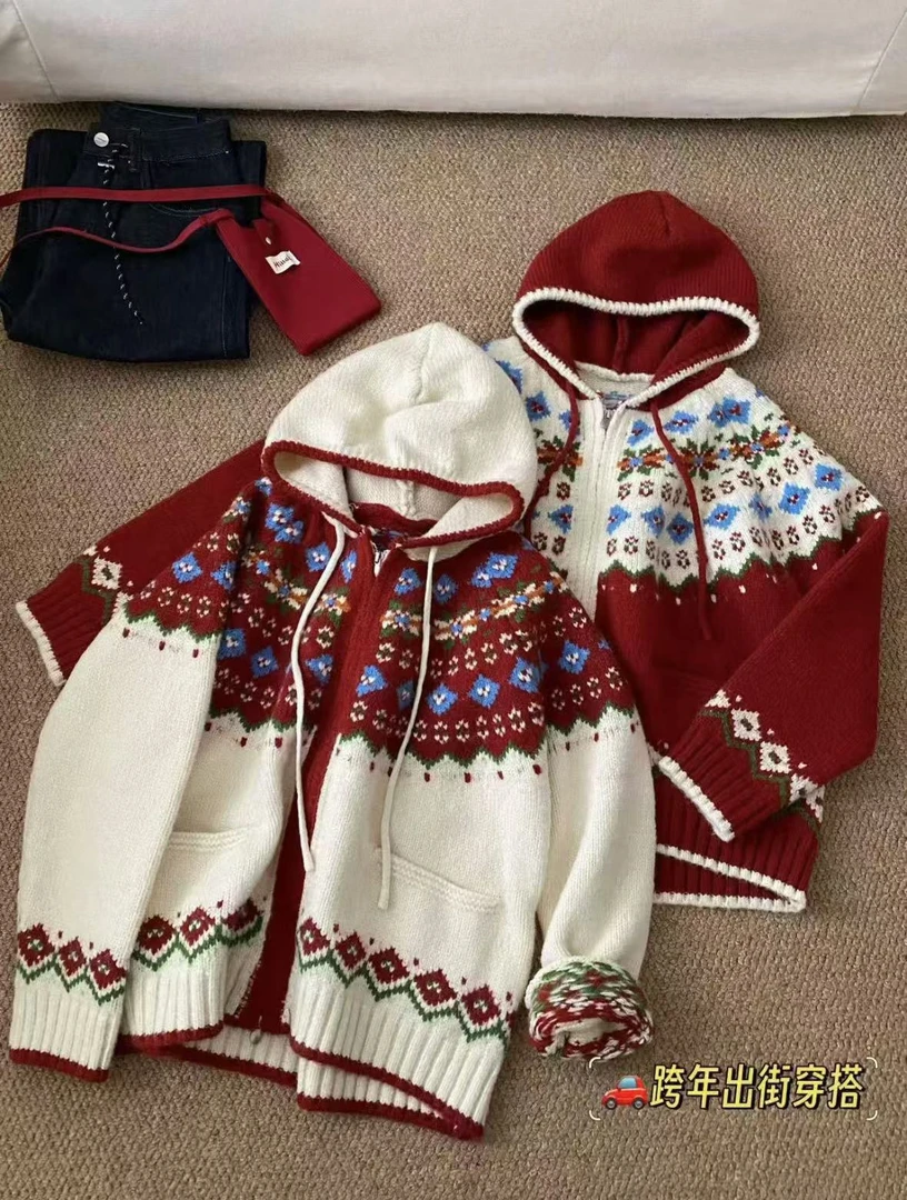 【新年费尔岛】提花连帽毛衣 很宽松 超有氛围感 慵懒感