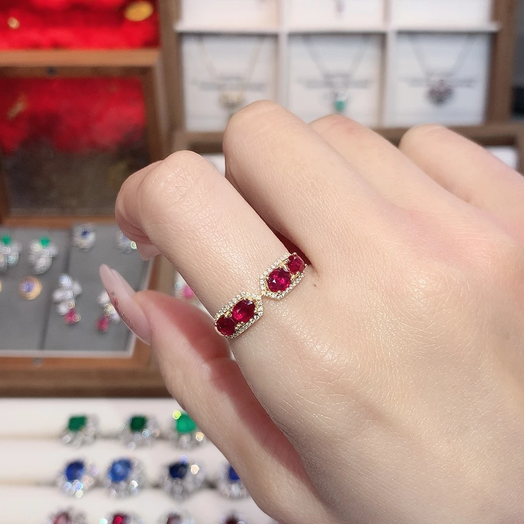 18K金镶嵌戒指红宝石0.92ct/天然宝石/七天无理由