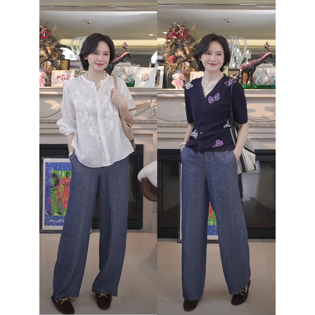 我是摩羯 空调神裤 法国进口100雨露麻后松紧腰夏季裤子