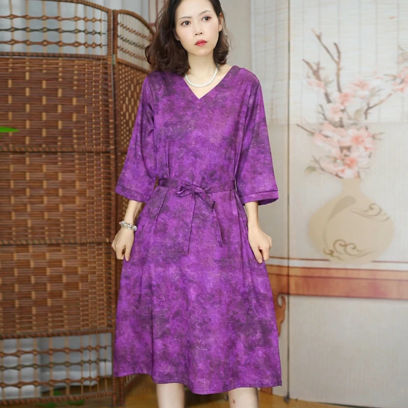 95 紫色气质 女装连衣裙春秋季提花裙子大码显瘦气质时尚宽松