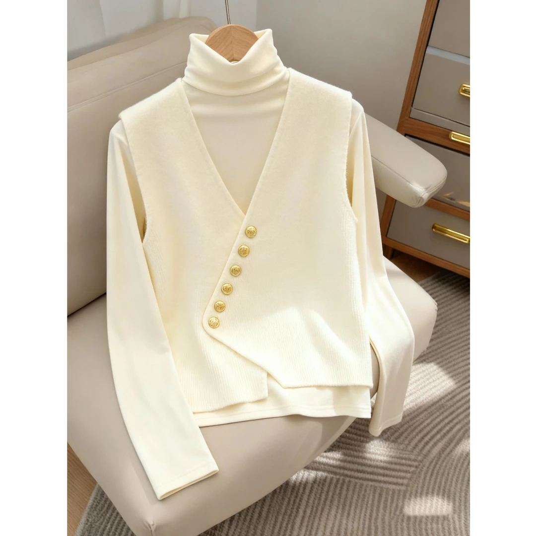 2025秋冬季新款爆款气质名媛高级感显瘦马甲打底衫时尚两件套女装