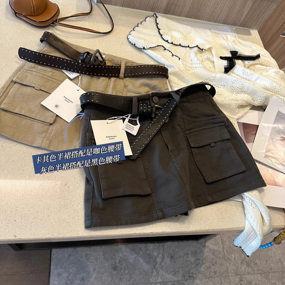 短裙女2025新款夏季薄款美式复古宽松显瘦百搭防走光牛仔工装裙子