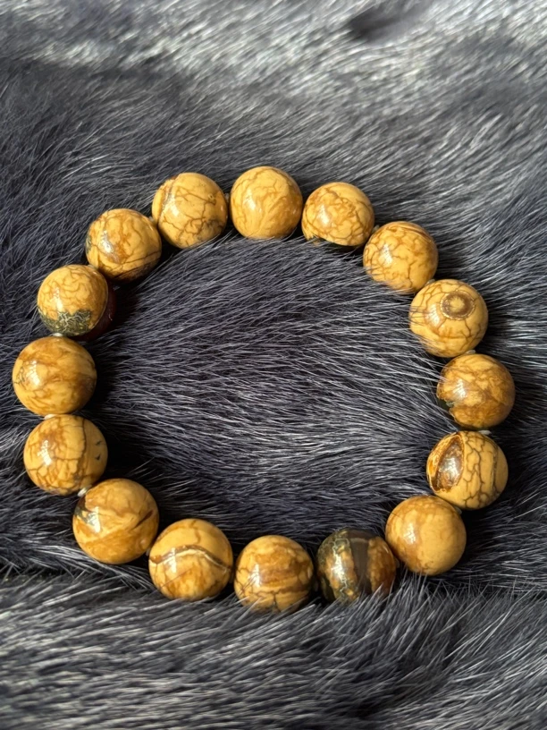 缅甸琥珀个性特色根蜡开片闪电纹单圈手串