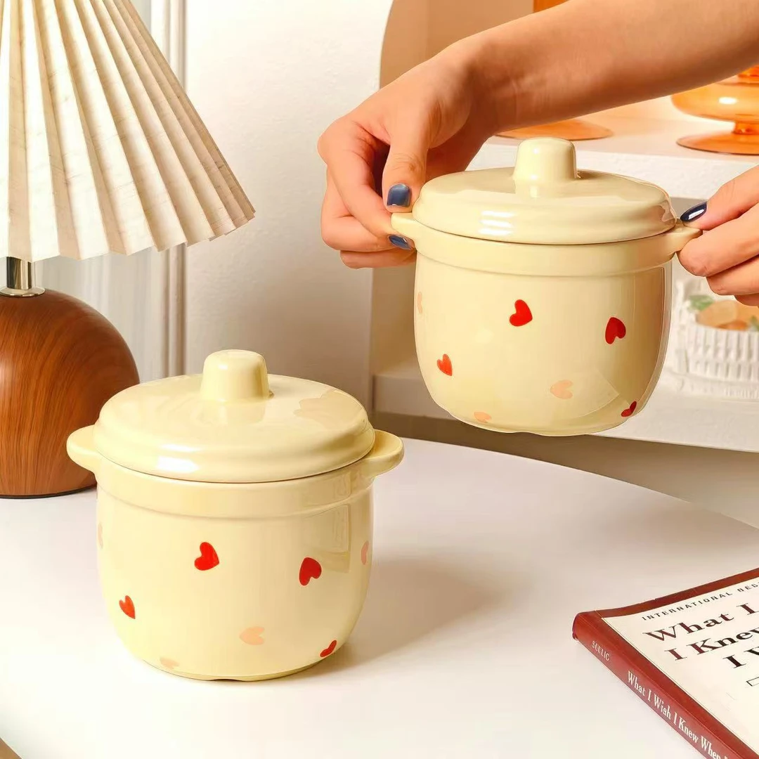 700毫升爱心炖盅带盖加厚瓦罐炖盅煨汤罐耐陶瓷隔水炖家用一人份