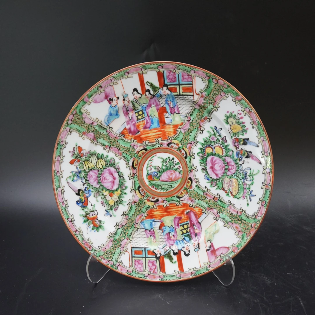 Lot.25090531清光绪广彩人物花鸟纹赏盘 直径：约24.3cm