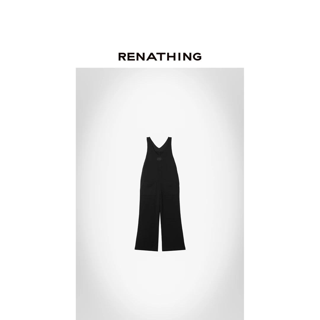 【RENATHING】纯色V领无袖连体裤