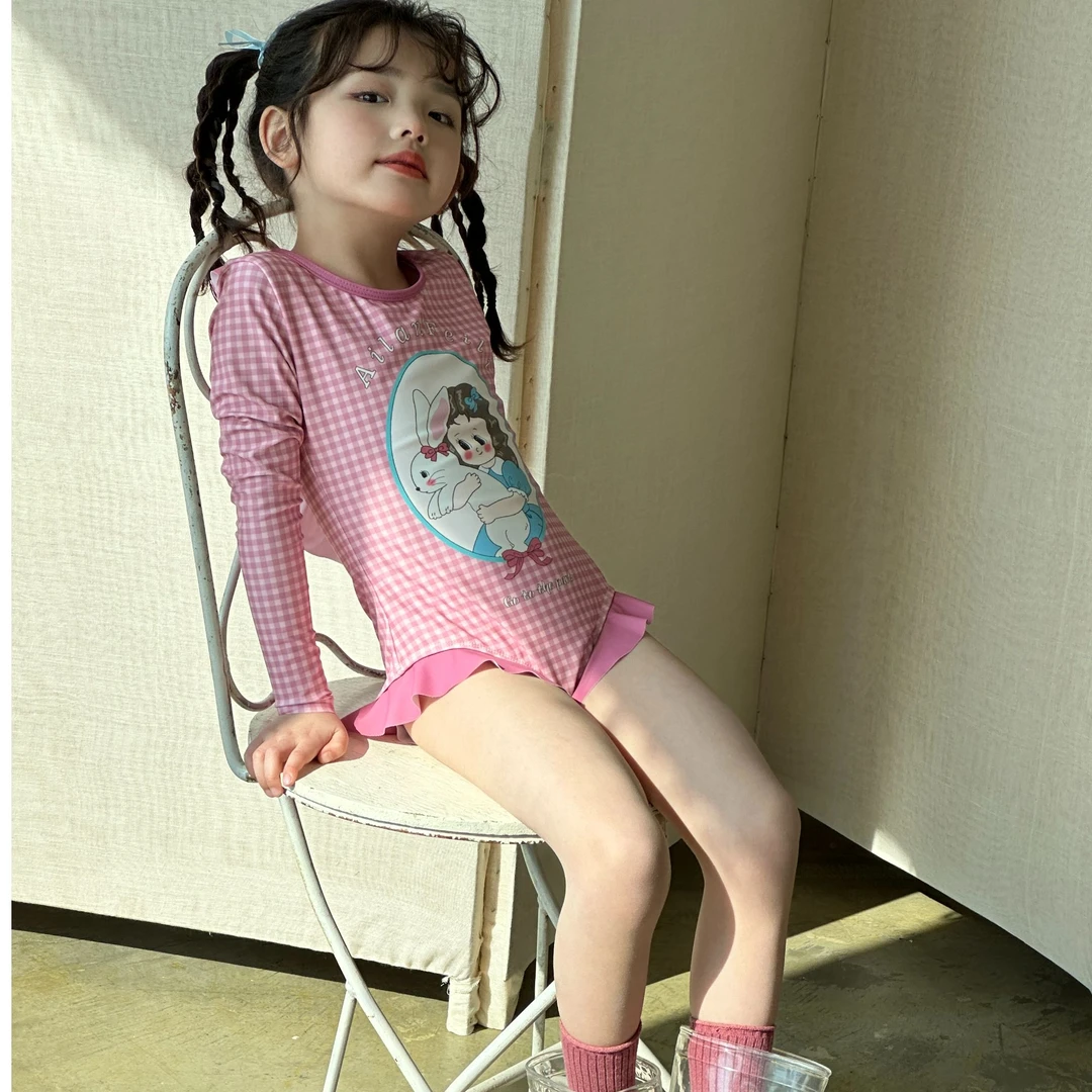 儿童泳衣女宝连体长袖防晒ins风韩系速干美背公主泳衣夏季泳装