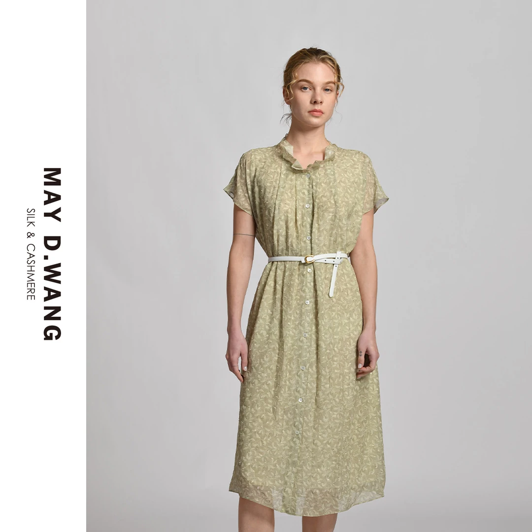 王之造2025夏季洋气宽松休闲轻薄桑蚕丝碎花茶歇裙连衣裙 F2F3043