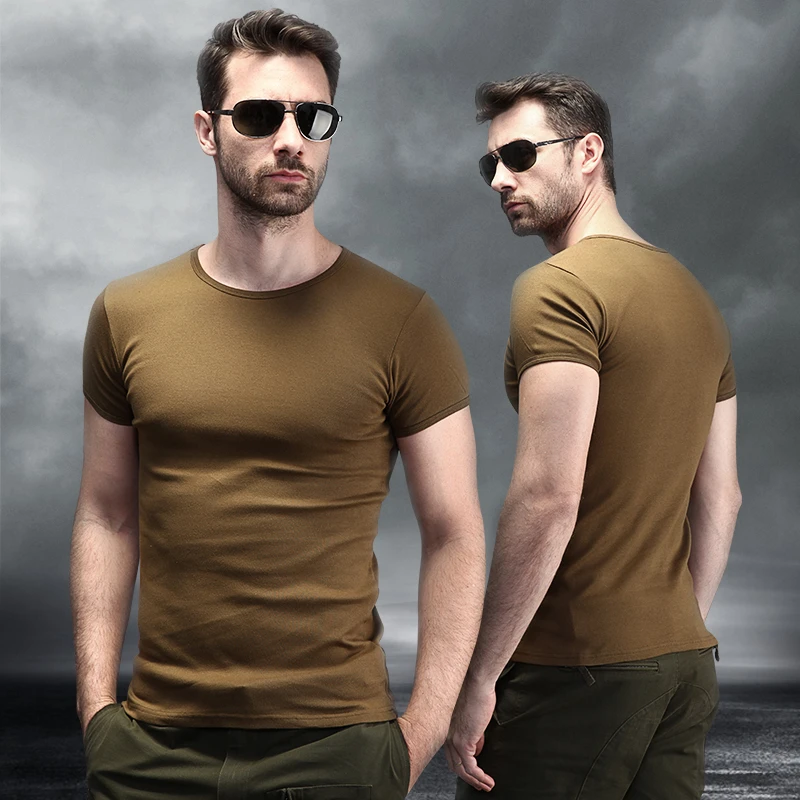 夏季户外休闲紧身打底短袖t恤男弹力修身圆领纯色半袖T恤男士