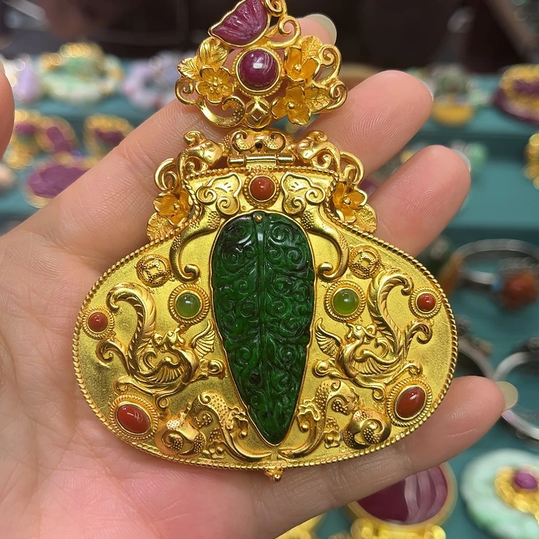 翡翠银S925镀金镶嵌吊坠(不含链)